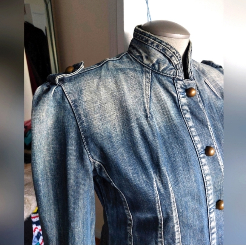 Vintage Military Inspired Denim Croped Jacket - Picture 2 of 6